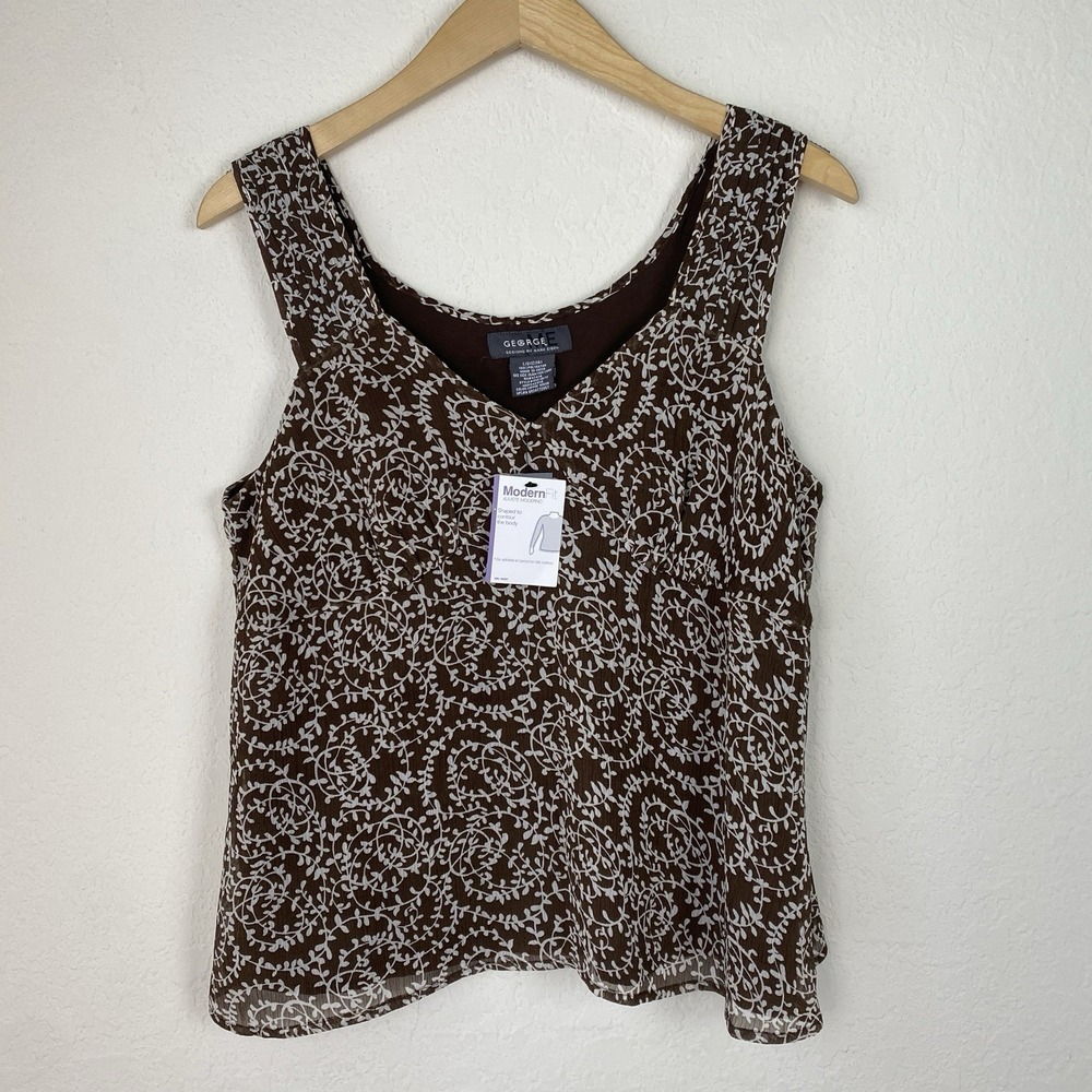 Y2k George L Babydoll Top Sleeveless Fairy Grunge Cottage Brown Floral NWT
